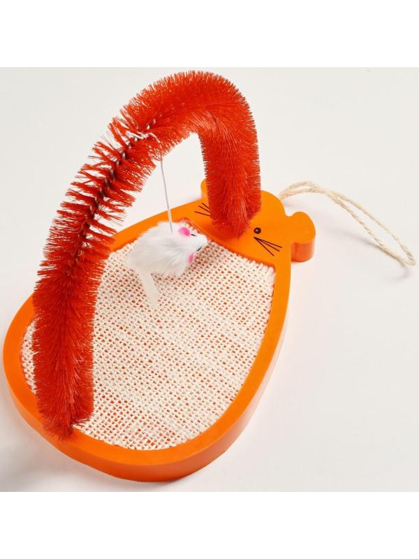 Комплекс для кошек с сизалевой когтеточкой, аркой-чесалкой и мышкой, коричневый