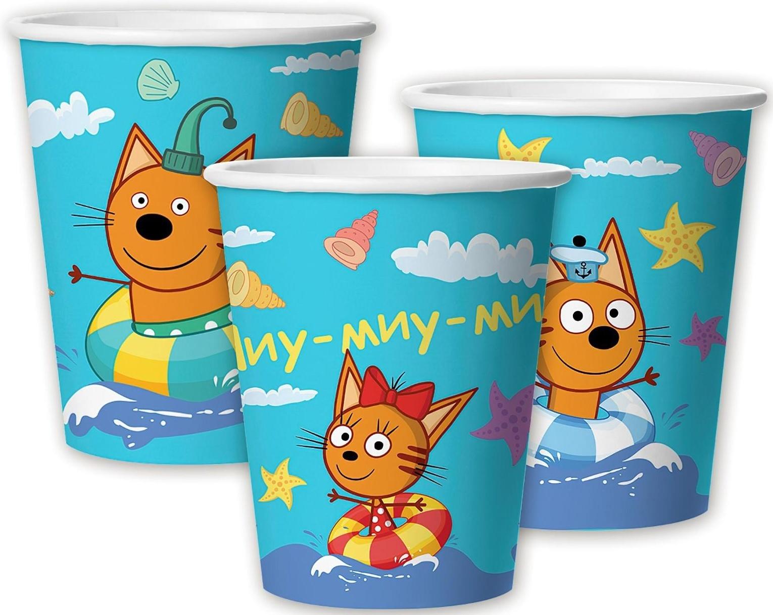 Стакан бумажный «Три кота: Морские приключения», 6 штук, 250 мл