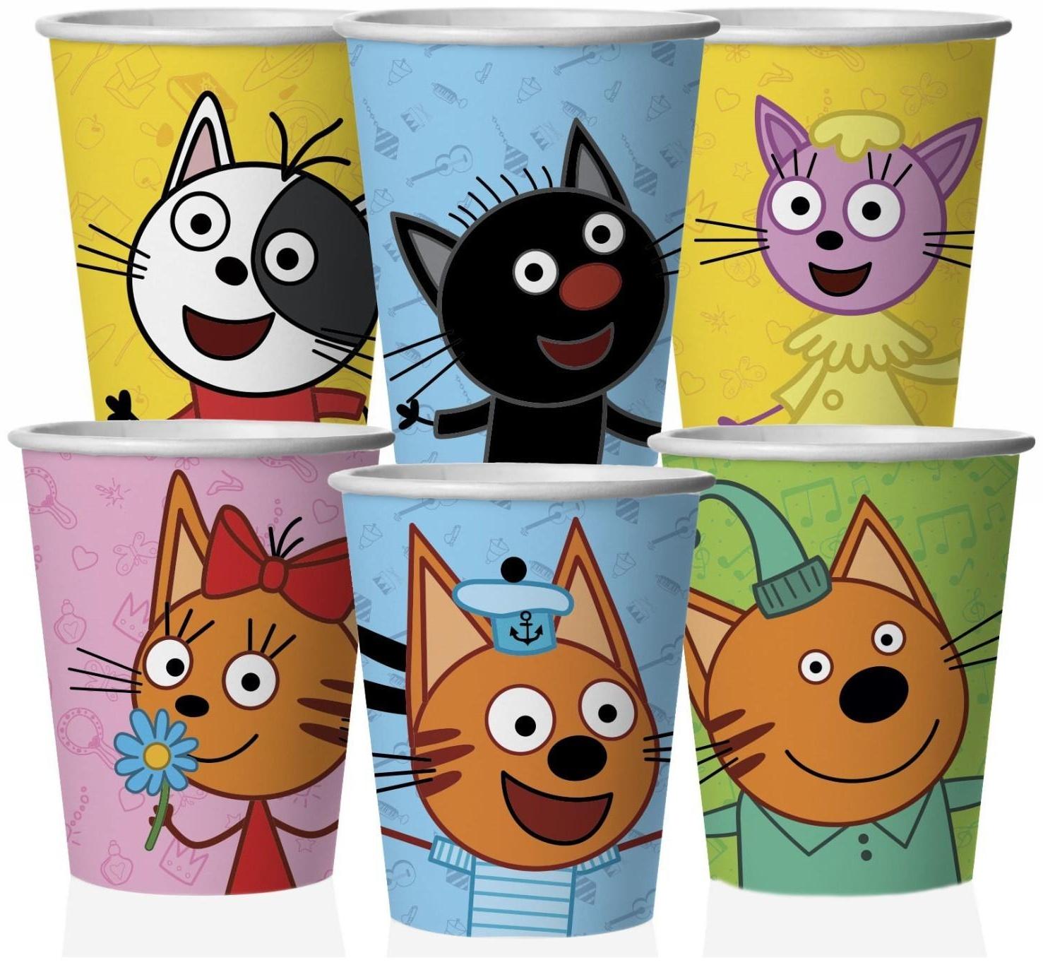 Стакан бумажный «Три кота», 6 штук, 250 мл
