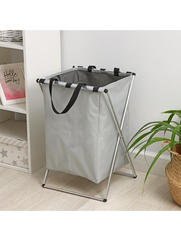 Корзина для белья складная Доляна «День стирки», 35×45 см, цвет серый