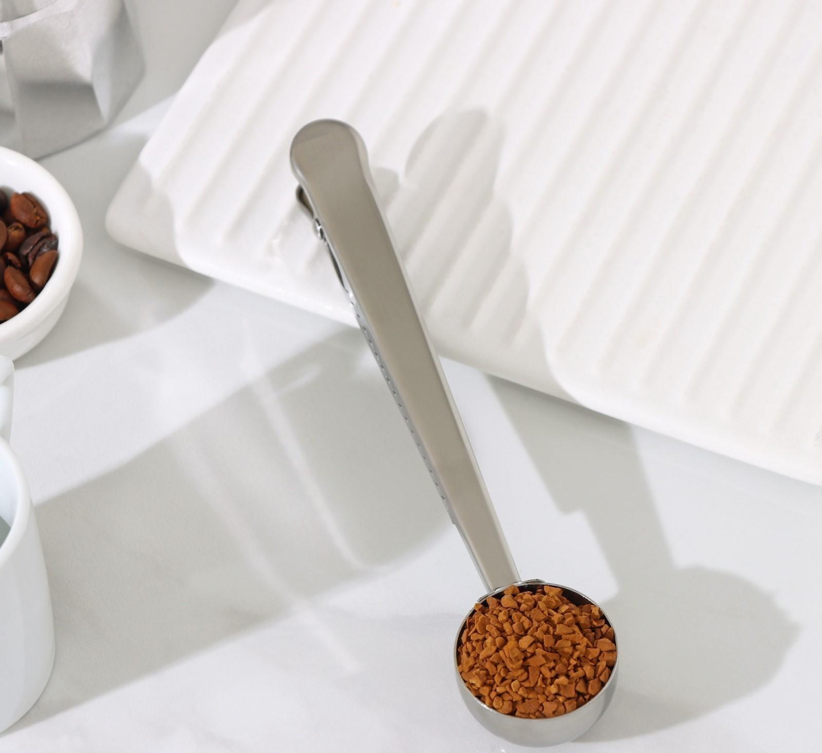 Ложка для кофе Доляна Aroma, с зажимом, цвет серебряный