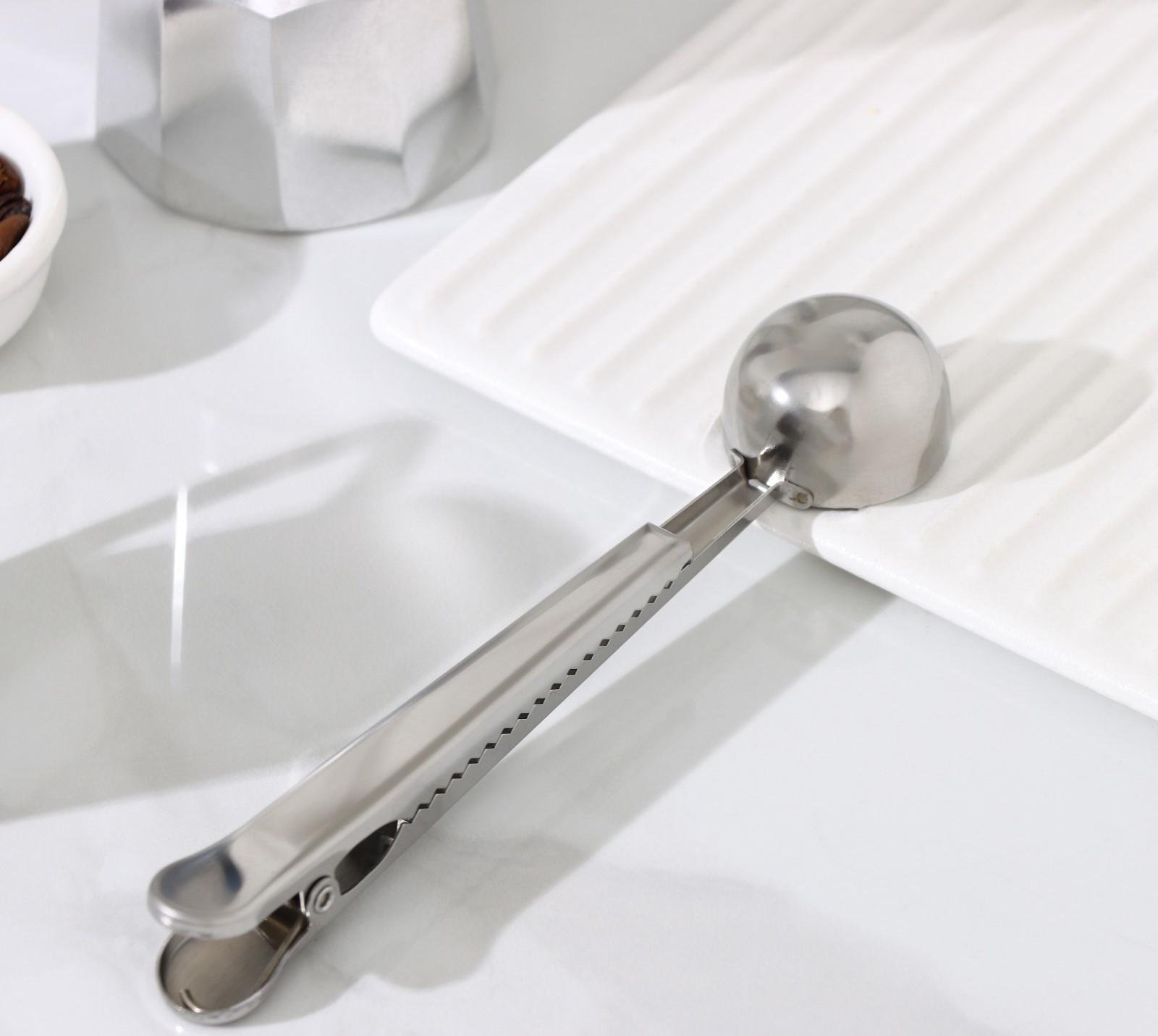 Ложка для кофе Доляна Aroma, с зажимом, цвет серебряный