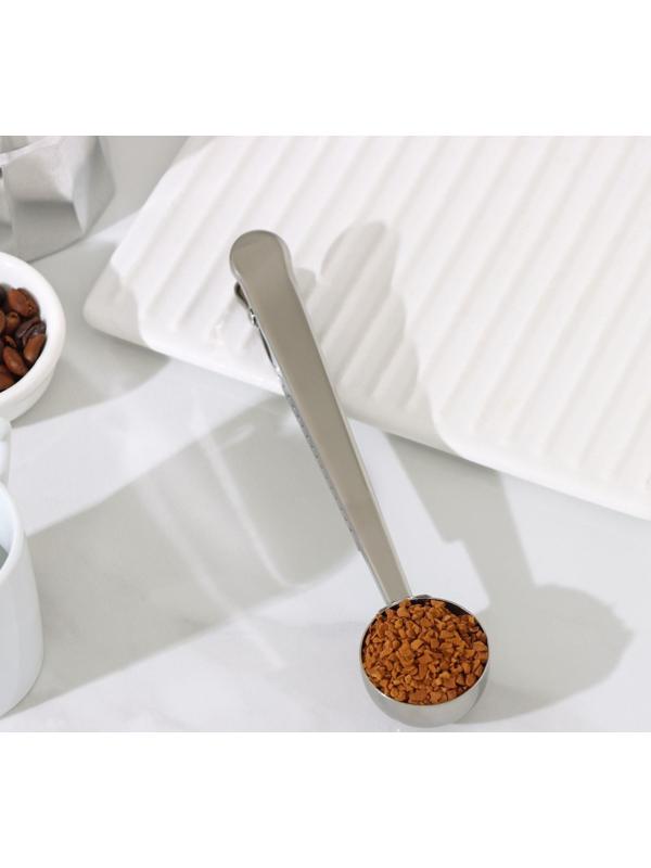 Ложка для кофе Доляна Aroma, с зажимом, цвет серебряный