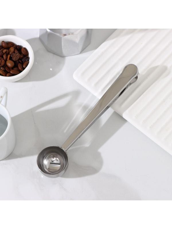 Ложка для кофе Доляна Aroma, с зажимом, цвет серебряный