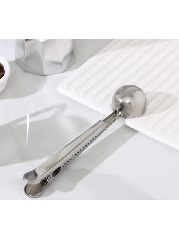 Ложка для кофе Доляна Aroma, с зажимом, цвет серебряный