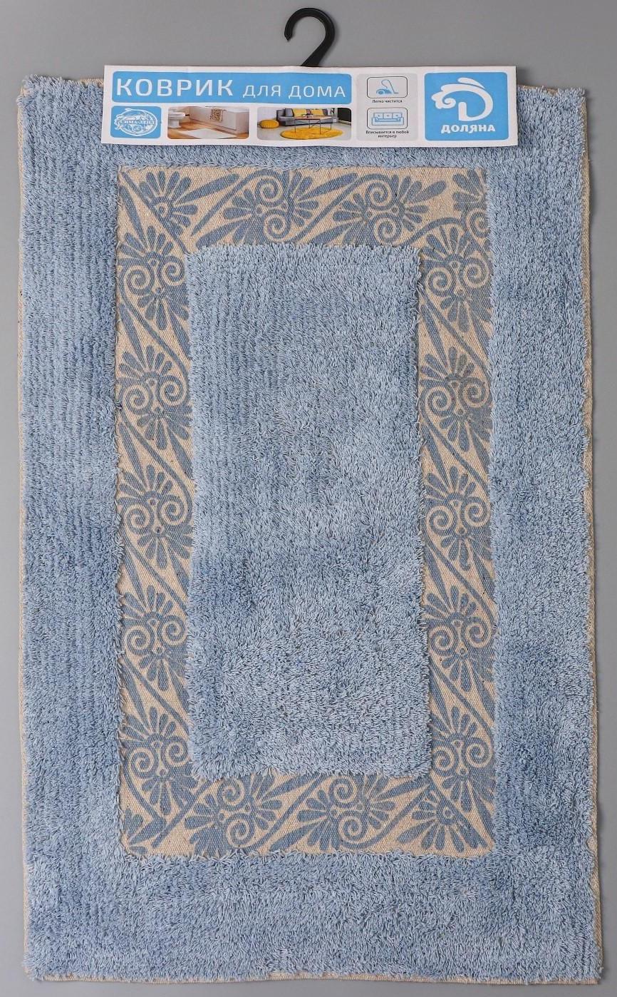 Коврик для ванной Доляна «Вензель», 50×80 см, 900 г/м2, 100% хлопок, цвет голубой
