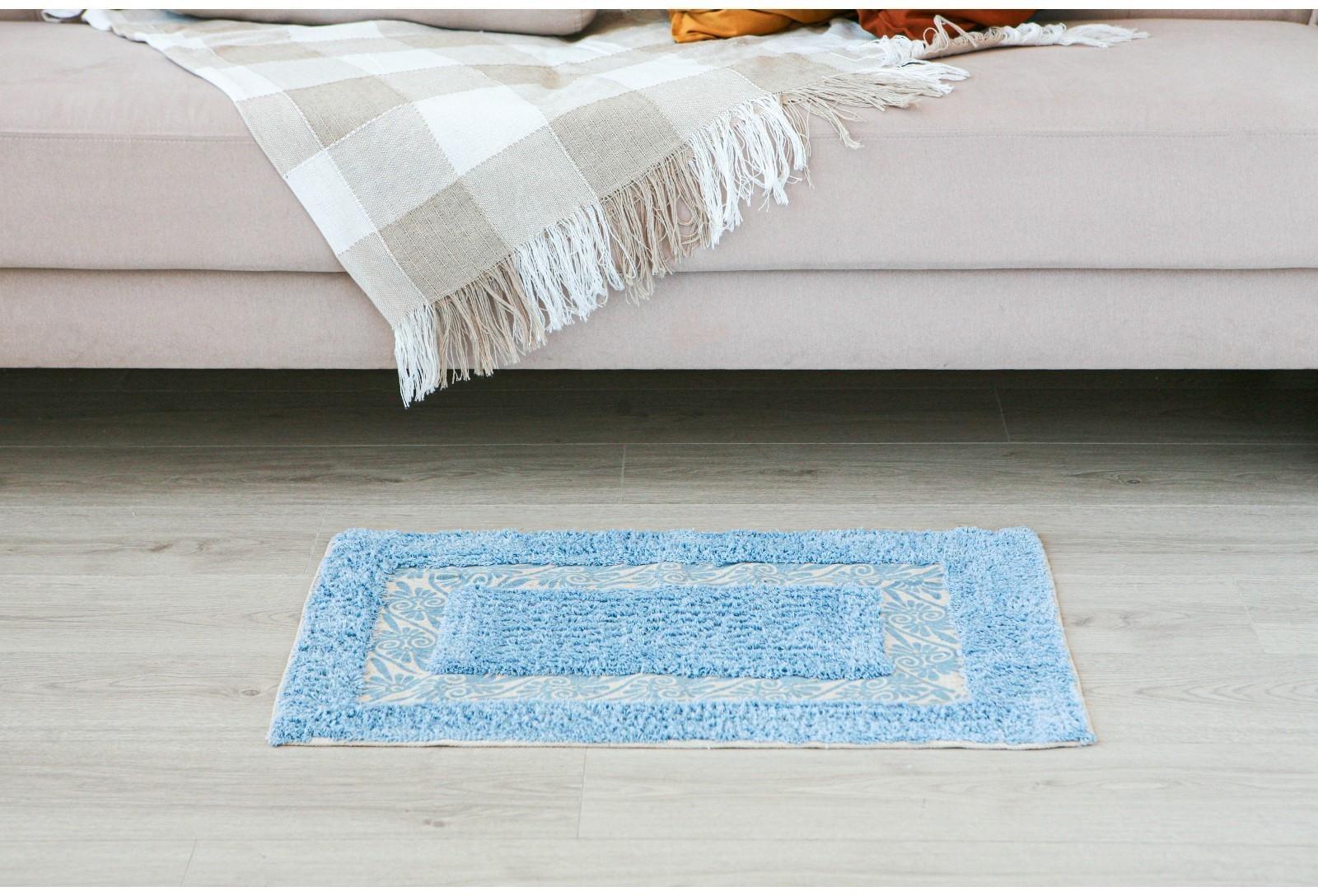 Коврик для ванной Доляна «Вензель», 50×80 см, 900 г/м2, 100% хлопок, цвет голубой