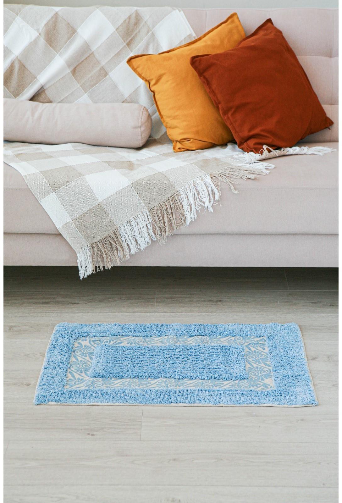 Коврик для ванной Доляна «Вензель», 50×80 см, 900 г/м2, 100% хлопок, цвет голубой