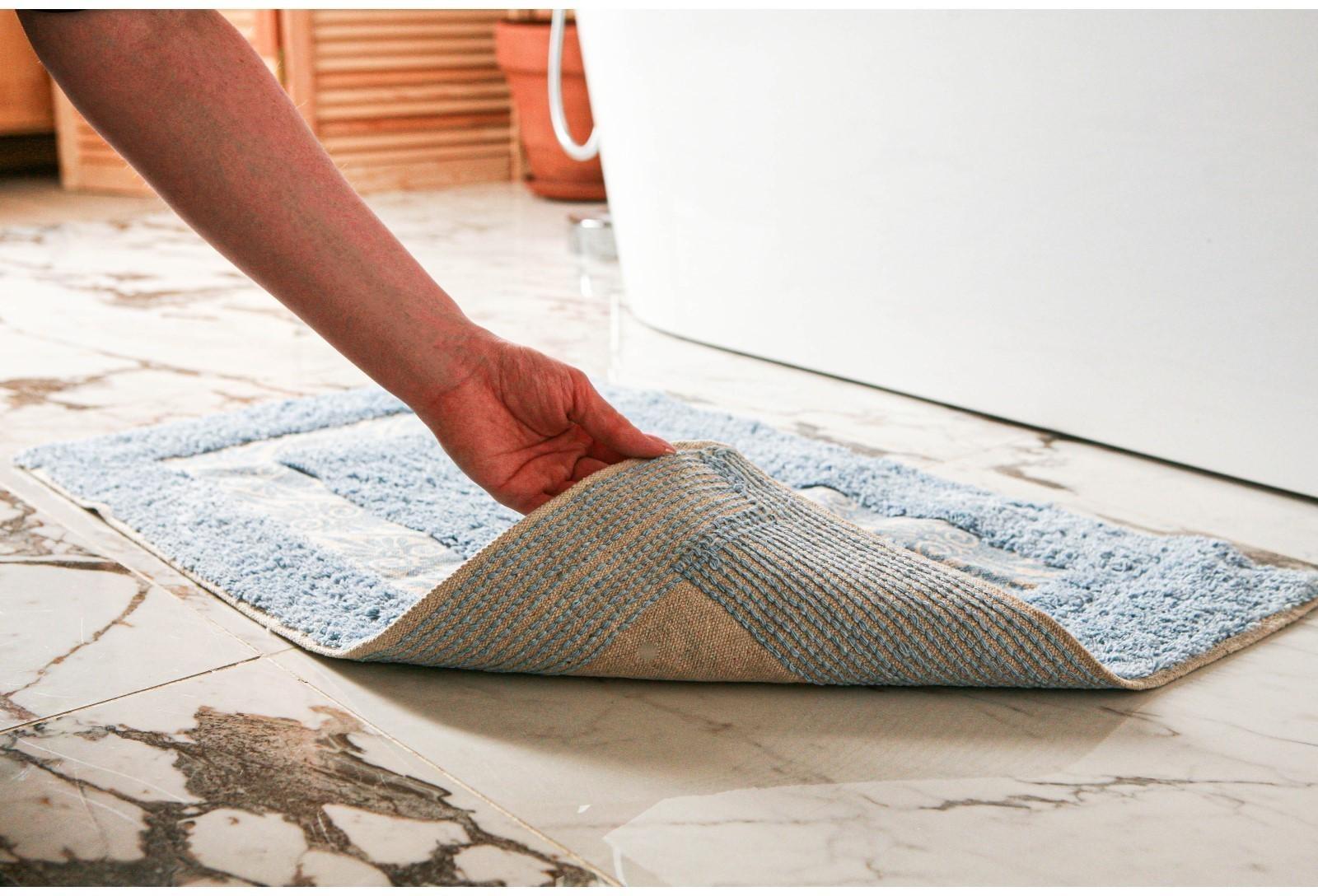 Коврик для ванной Доляна «Вензель», 50×80 см, 900 г/м2, 100% хлопок, цвет голубой