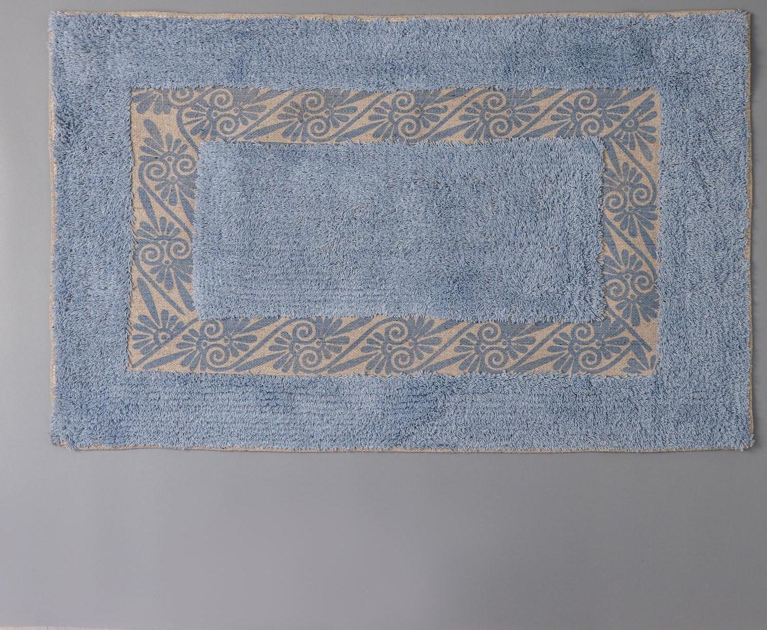 Коврик для ванной Доляна «Вензель», 50×80 см, 900 г/м2, 100% хлопок, цвет голубой