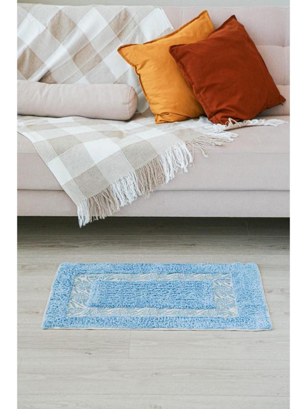 Коврик для ванной Доляна «Вензель», 50×80 см, 900 г/м2, 100% хлопок, цвет голубой