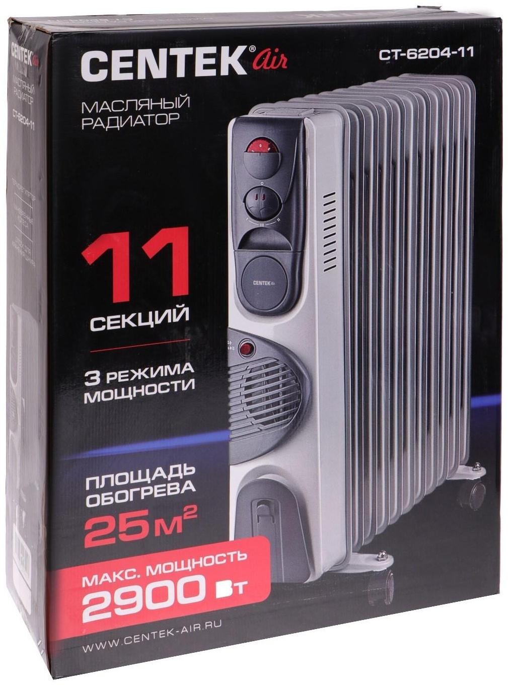 Обогреватель Centek CT-6204-11, масляный, 2900Вт, 11 секций, 25м², ТУРБО-вентилятор, 3режима