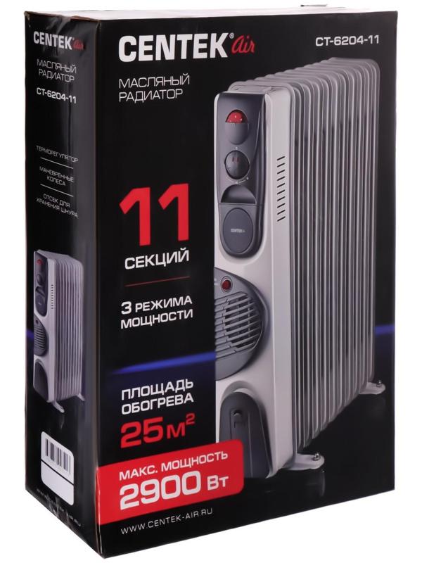 Обогреватель Centek CT-6204-11, масляный, 2900Вт, 11 секций, 25м², ТУРБО-вентилятор, 3режима