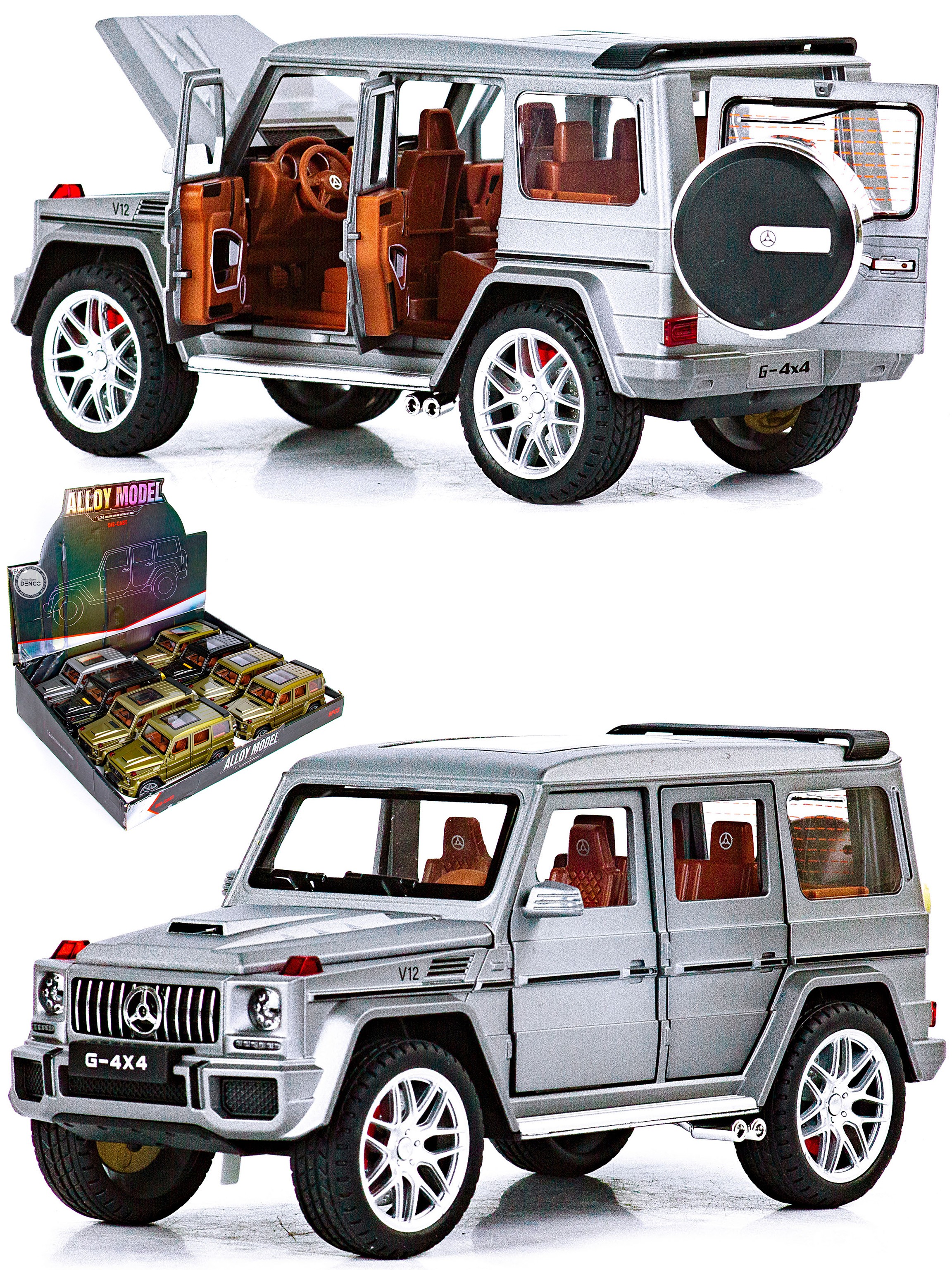 Металлическая машинка Alloy Model 1:24 «Mercedes-Benz G-class 4х4» А5503 21,5 см. инерционная, свет, звук / Серебристый