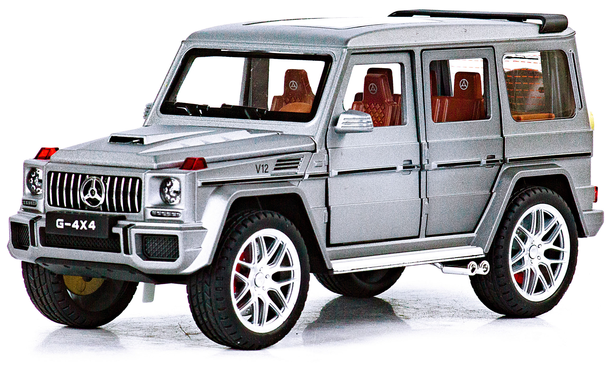 Металлическая машинка Alloy Model 1:24 «Mercedes-Benz G-class 4х4» А5503 21,5 см. инерционная, свет, звук / Серебристый