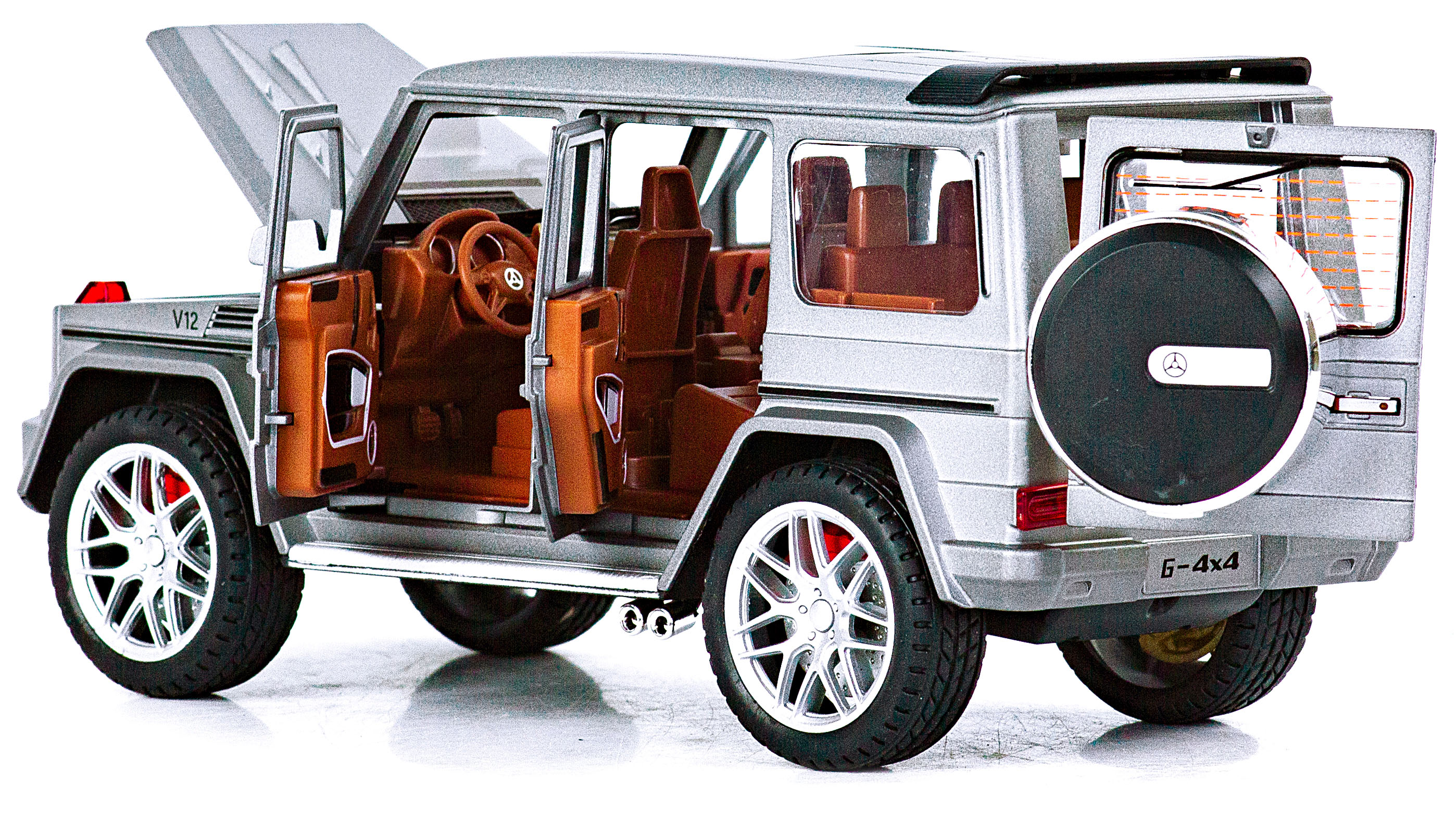 Металлическая машинка Alloy Model 1:24 «Mercedes-Benz G-class 4х4» А5503 21,5 см. инерционная, свет, звук / Серебристый