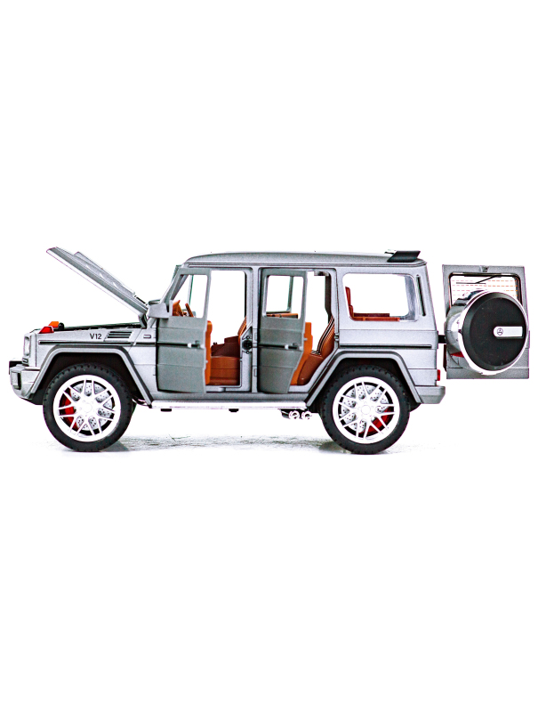 Металлическая машинка Alloy Model 1:24 «Mercedes-Benz G-class 4х4» А5503 21,5 см. инерционная, свет, звук / Серебристый