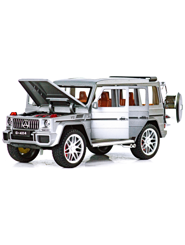 Металлическая машинка Alloy Model 1:24 «Mercedes-Benz G-class 4х4» А5503 21,5 см. инерционная, свет, звук / Серебристый