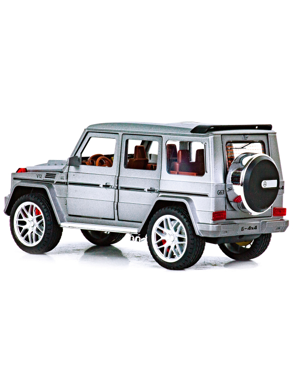 Металлическая машинка Alloy Model 1:24 «Mercedes-Benz G-class 4х4» А5503 21,5 см. инерционная, свет, звук / Серебристый
