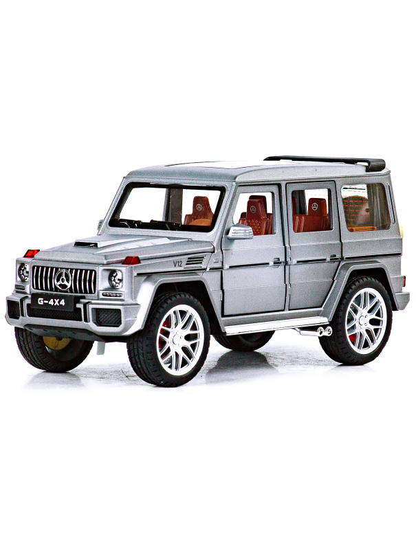 Металлическая машинка Alloy Model 1:24 «Mercedes-Benz G-class 4х4» А5503 21,5 см. инерционная, свет, звук / Серебристый
