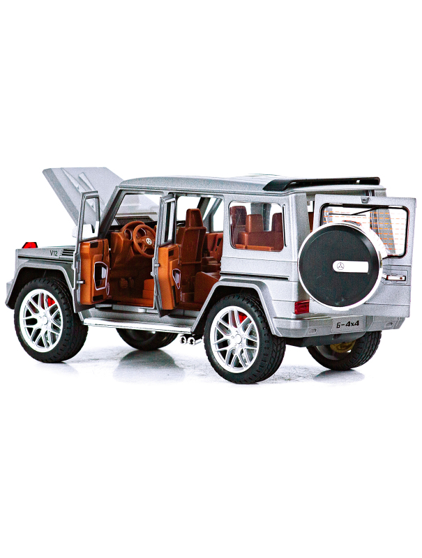 Металлическая машинка Alloy Model 1:24 «Mercedes-Benz G-class 4х4» А5503 21,5 см. инерционная, свет, звук / Серебристый