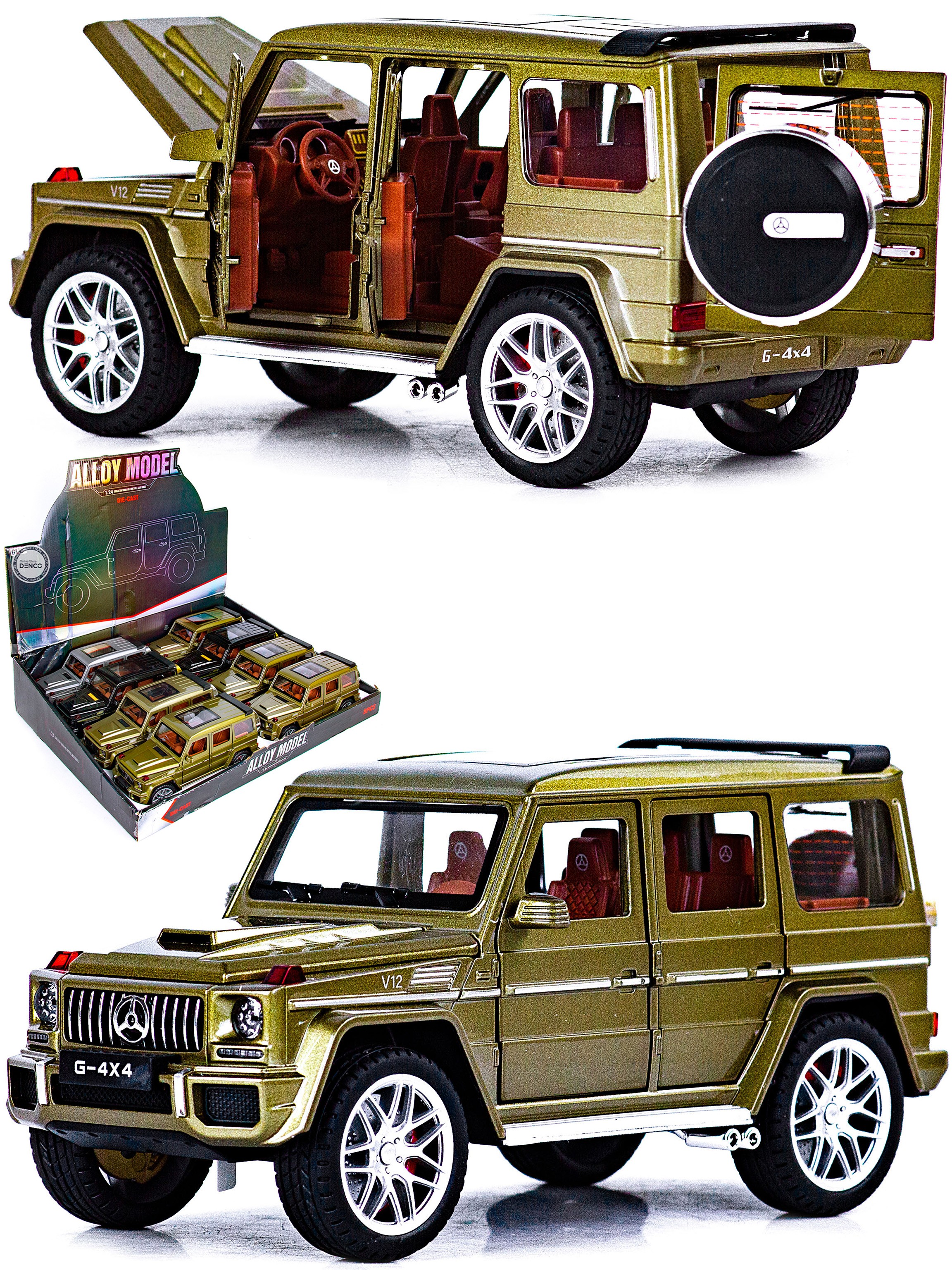 Металлическая машинка Alloy Model 1:24 «Mercedes-Benz G-class 4х4» А5503 21,5 см. инерционная, свет, звук / Золотистый