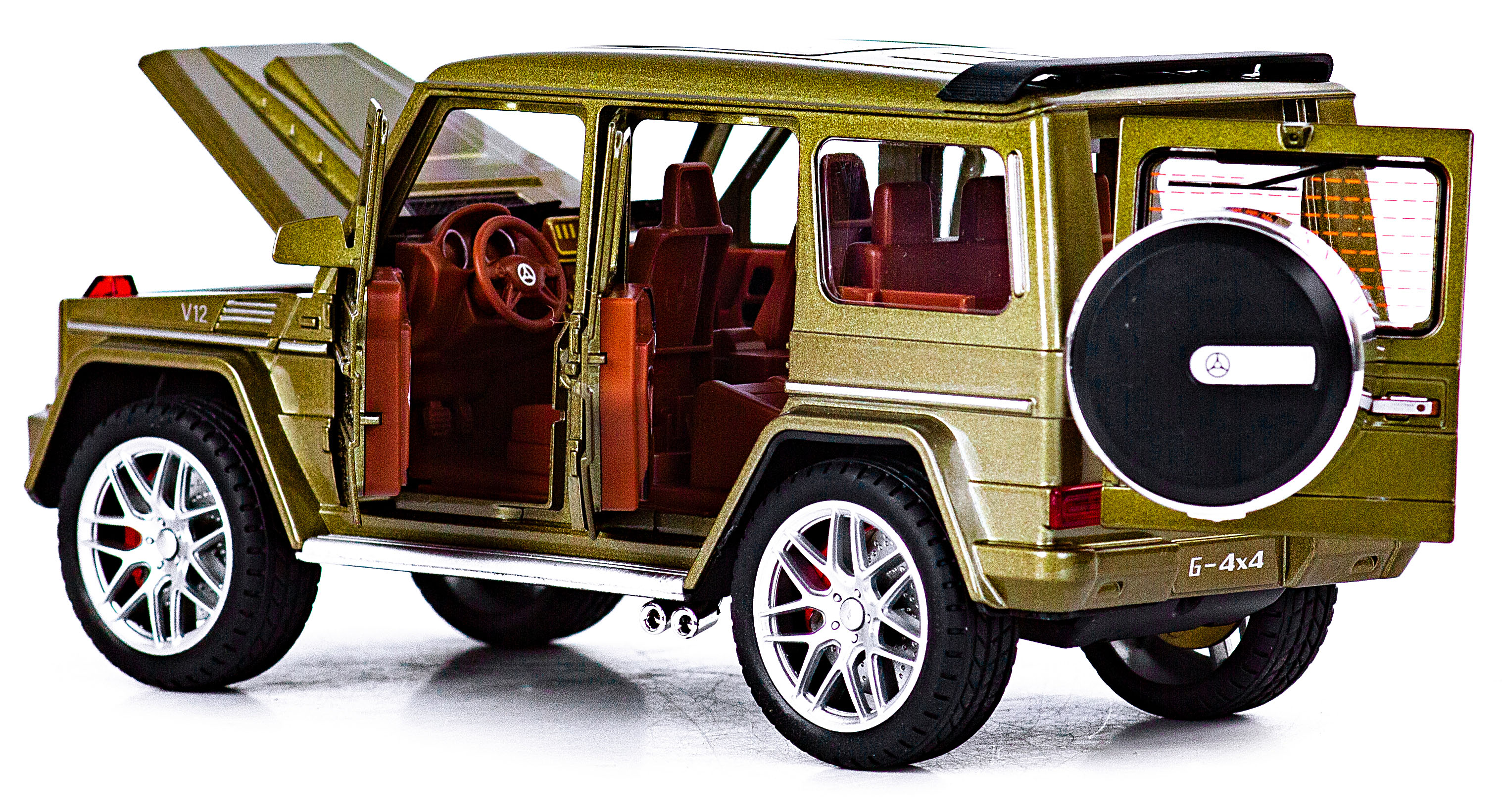 Металлическая машинка Alloy Model 1:24 «Mercedes-Benz G-class 4х4» А5503 21,5 см. инерционная, свет, звук / Золотистый