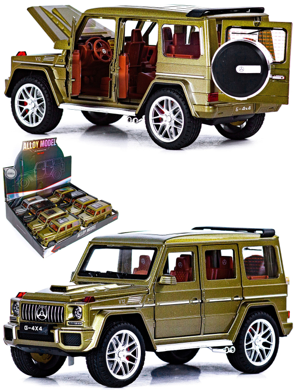 Металлическая машинка Alloy Model 1:24 «Mercedes-Benz G-class 4х4» А5503 21,5 см. инерционная, свет, звук / Золотистый