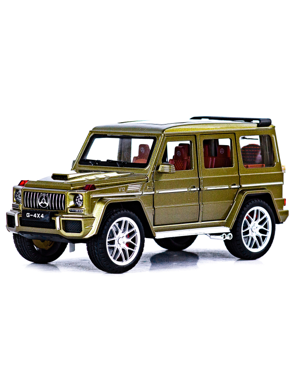 Металлическая машинка Alloy Model 1:24 «Mercedes-Benz G-class 4х4» А5503 21,5 см. инерционная, свет, звук / Золотистый