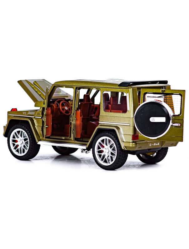 Металлическая машинка Alloy Model 1:24 «Mercedes-Benz G-class 4х4» А5503 21,5 см. инерционная, свет, звук / Золотистый