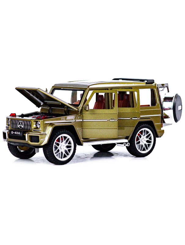 Металлическая машинка Alloy Model 1:24 «Mercedes-Benz G-class 4х4» А5503 21,5 см. инерционная, свет, звук / Золотистый