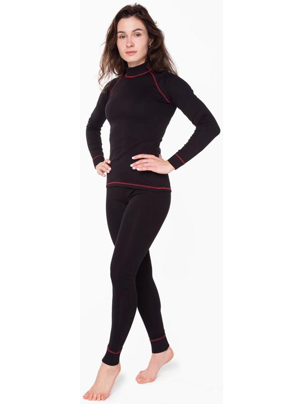 Термобельё женское (джемпер, леггинсы), цвет чёрный/красный, размер 42