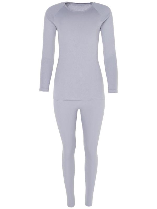 Термобельё женское (лонгслив, леггинсы), цвет светло-серый, размер 52