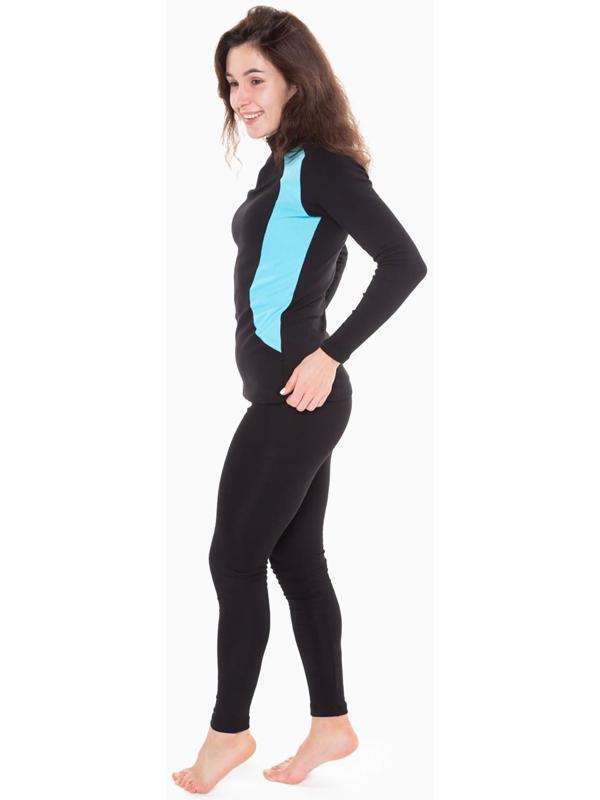 Термобельё женское (джемпер, леггинсы), цвет чёрный/голубой, размер 44