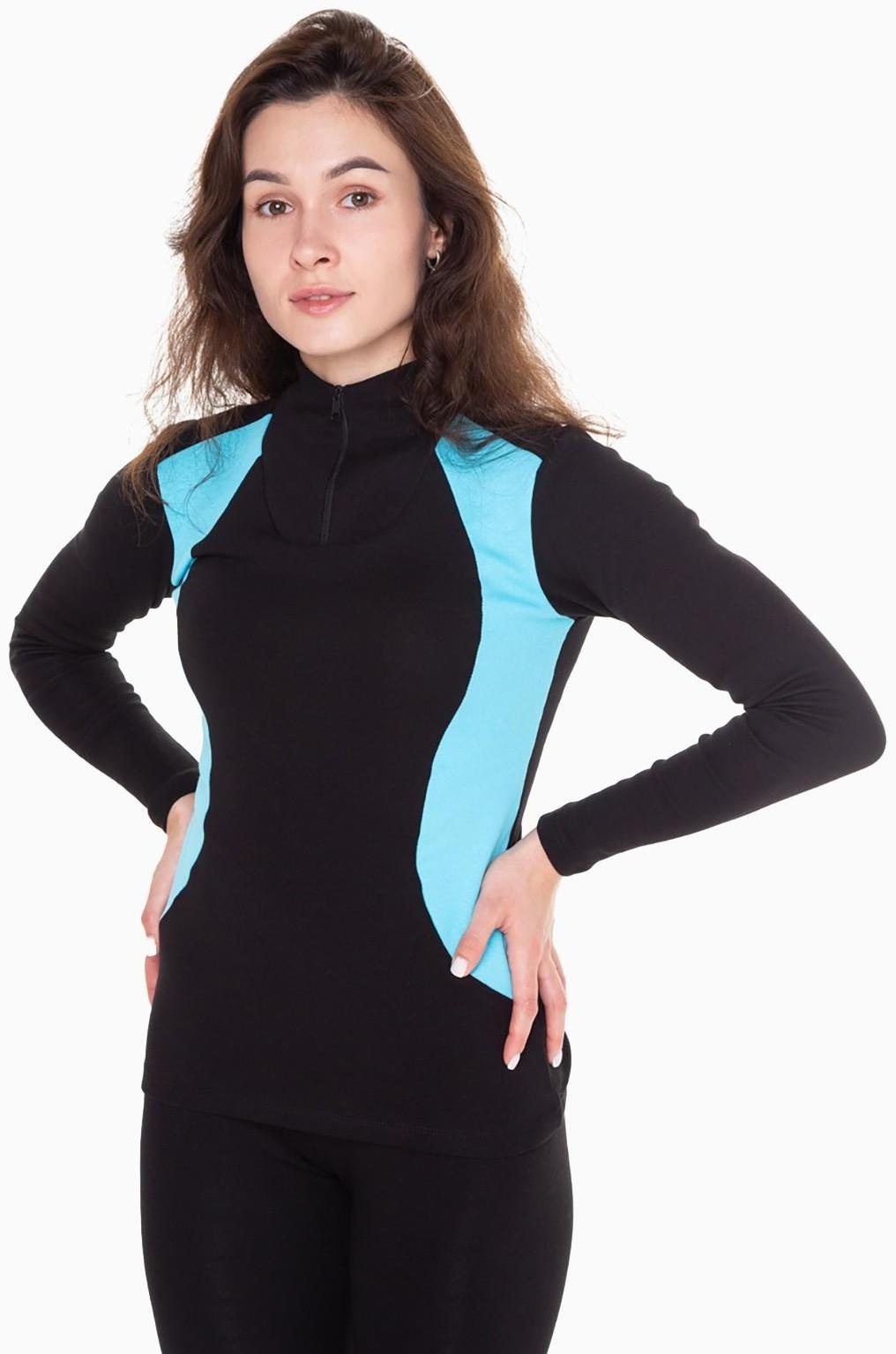 Термобельё женское (джемпер, леггинсы), цвет чёрный/голубой, размер 60