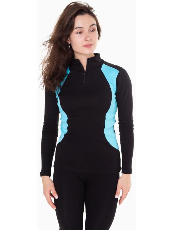 Термобельё женское (джемпер, леггинсы), цвет чёрный/голубой, размер 60