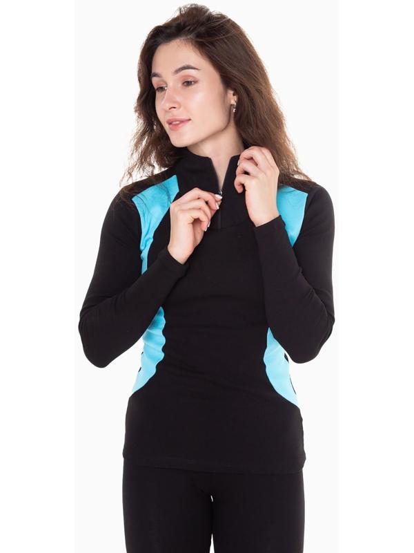 Термобельё женское (джемпер, леггинсы), цвет чёрный/голубой, размер 60