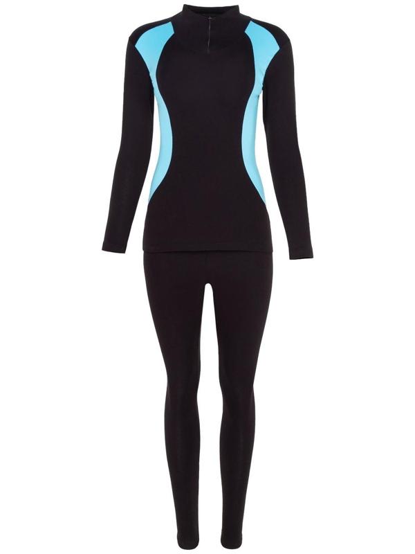 Термобельё женское (джемпер, леггинсы), цвет чёрный/голубой, размер 60