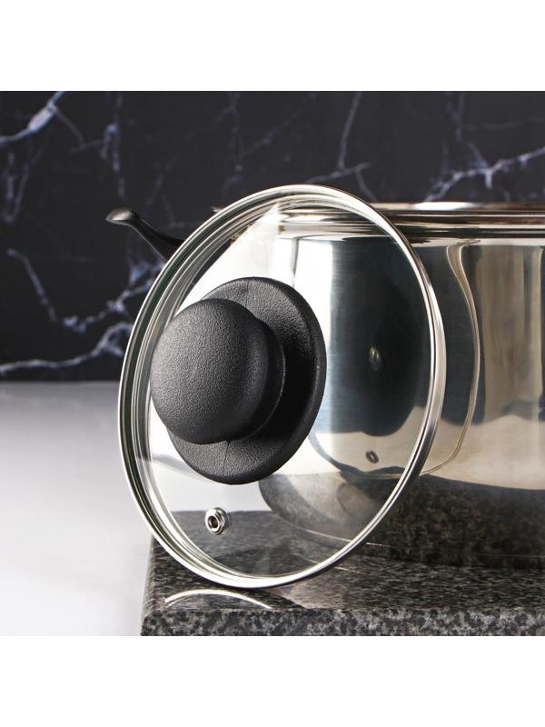 Крышка стеклянная для сковороды и кастрюли «Доляна», d=14 см, нержавеющий обод, пластиковая ручка