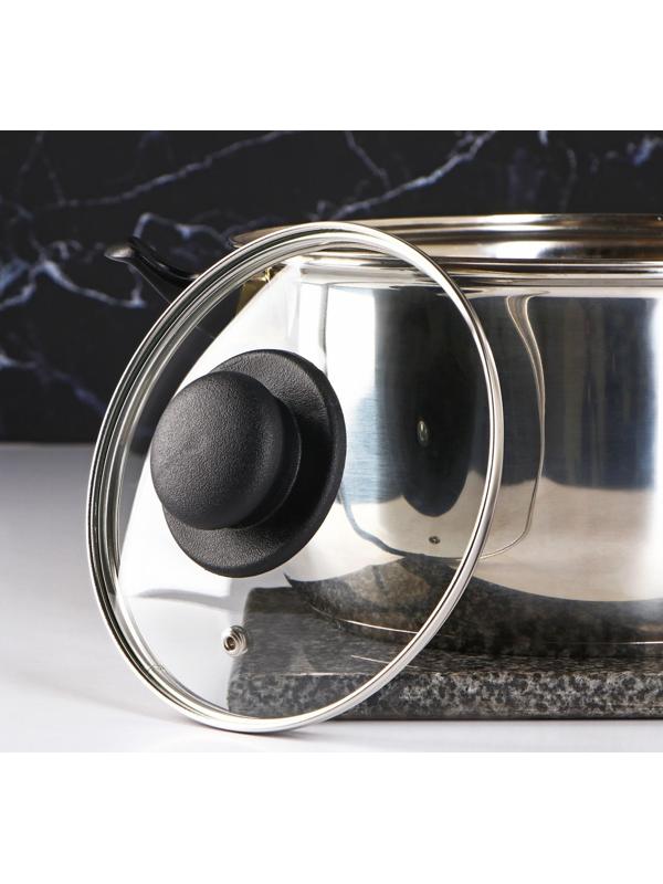 Крышка стеклянная для сковороды и кастрюли «Доляна», d=16 см, нержавеющий обод, пластиковая ручка