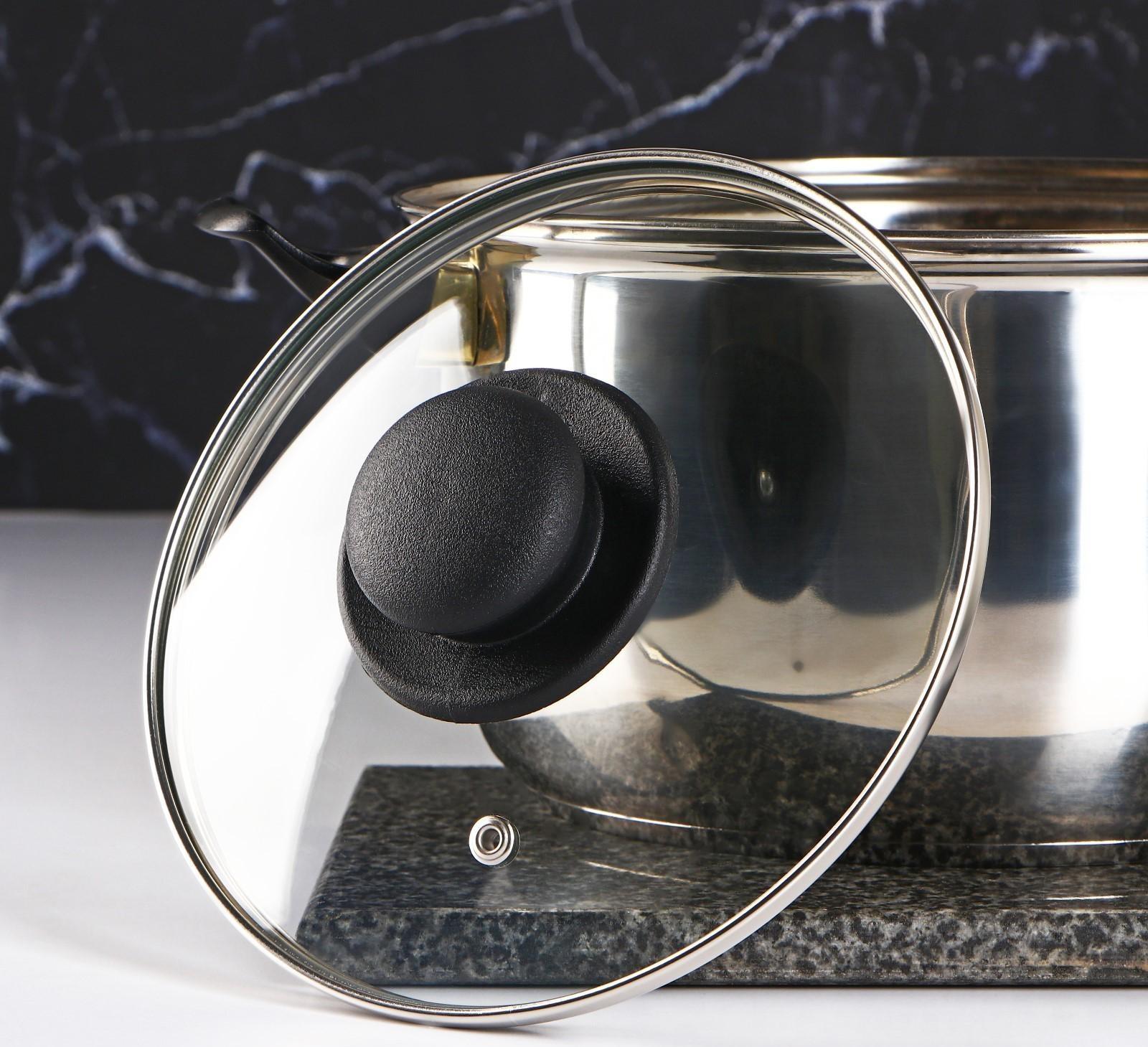 Крышка стеклянная для сковороды и кастрюли «Доляна», d=18 см, нержавеющий обод, пластиковая ручка