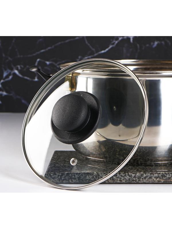 Крышка стеклянная для сковороды и кастрюли «Доляна», d=18 см, нержавеющий обод, пластиковая ручка