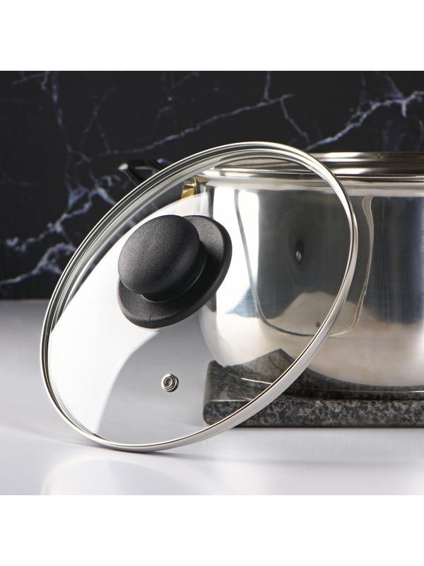 Крышка стеклянная для сковороды и кастрюли «Доляна», d=20 см, нержавеющий обод, пластиковая ручка