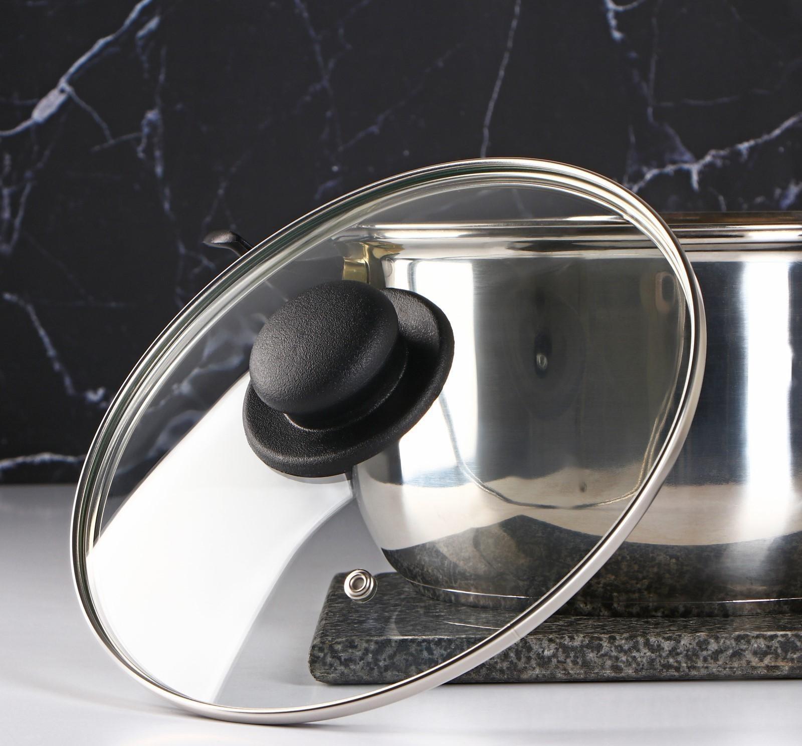 Крышка стеклянная для сковороды и кастрюли «Доляна», d=22 см, нержавеющий обод, пластиковая ручка