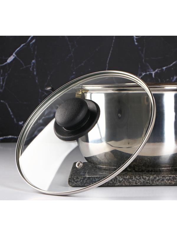 Крышка стеклянная для сковороды и кастрюли «Доляна», d=22 см, нержавеющий обод, пластиковая ручка