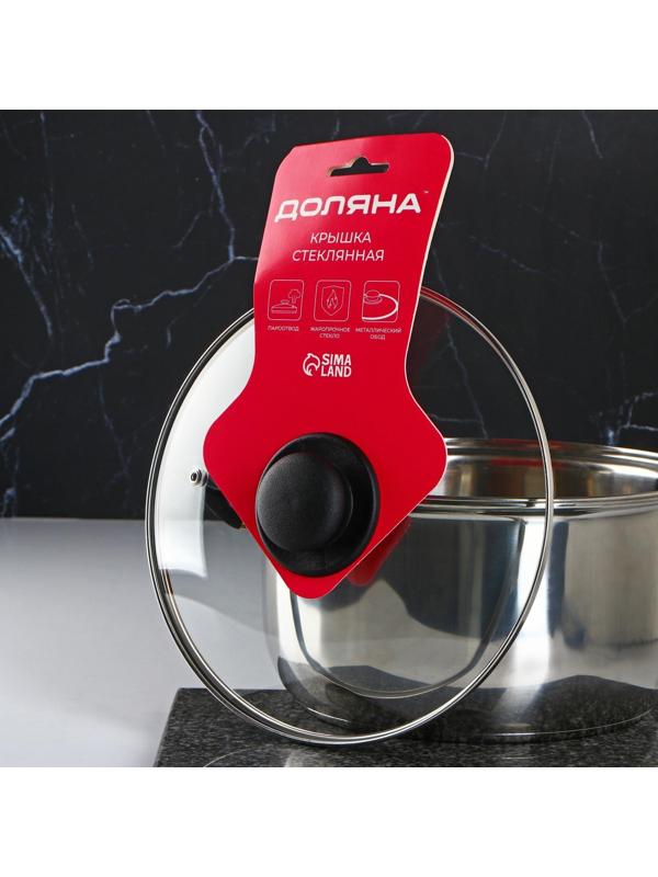 Крышка стеклянная для сковороды и кастрюли «Доляна», d=24 см, нержавеющий обод, пластиковая ручка