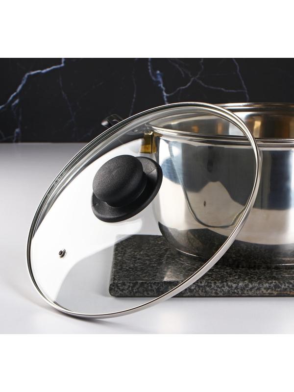 Крышка стеклянная для сковороды и кастрюли «Доляна», d=24 см, нержавеющий обод, пластиковая ручка