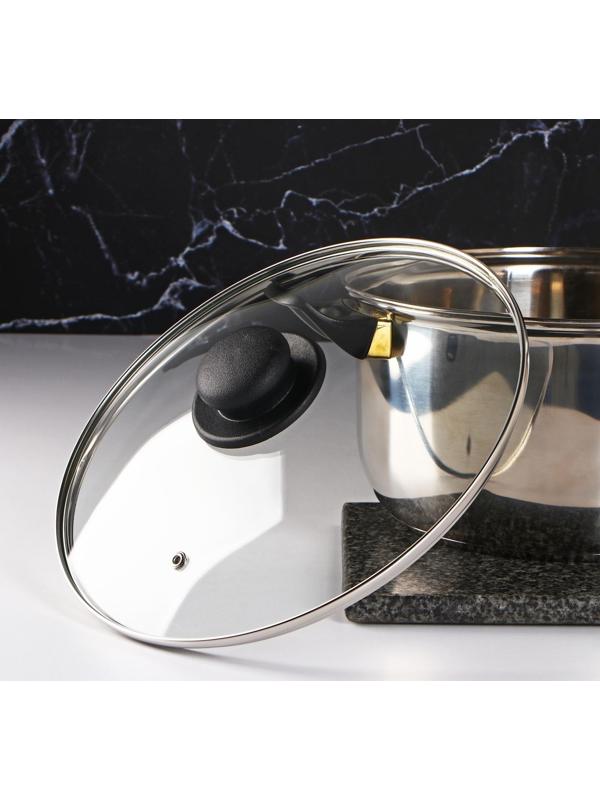 Крышка стеклянная для сковороды и кастрюли «Доляна», d=26 см, нержавеющий обод, пластиковая ручка