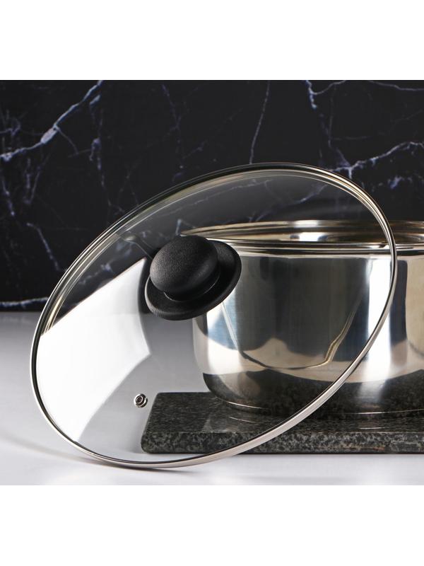 Крышка стеклянная для сковороды и кастрюли «Доляна», d=28 см, нержавеющий обод, пластиковая ручка