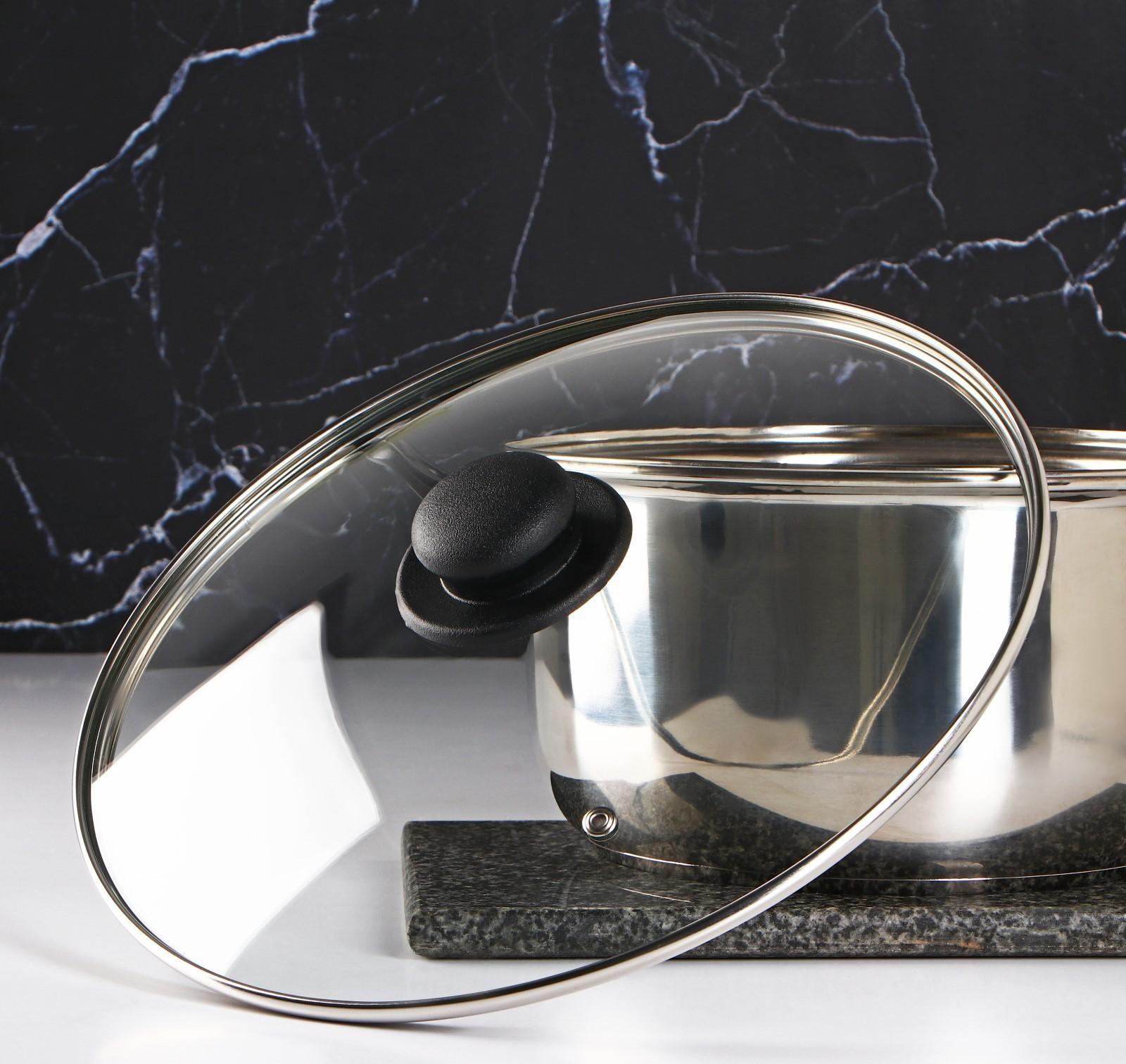 Крышка стеклянная для сковороды и кастрюли «Доляна», d=30 см, нержавеющий обод, пластиковая ручка